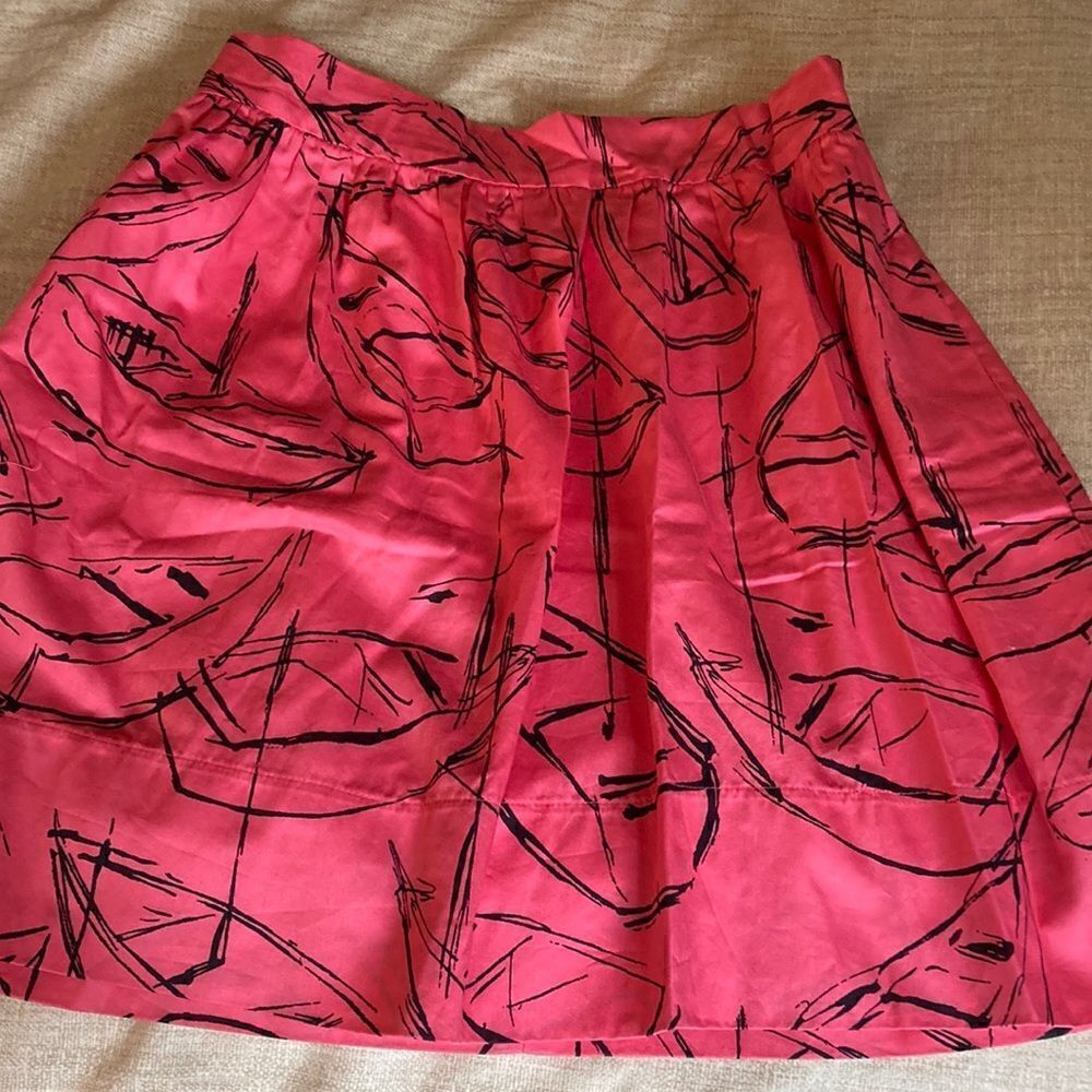 Anthropology/Bread & Butter Hot Pink & Black Patterned Mini Skirt W/Pockets.